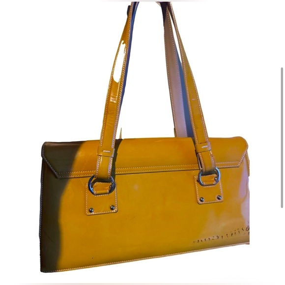 Salvatore Ferragamo Yellow Patent Leather Shoulder Bag Tassel Accent - Picture 2 of 10